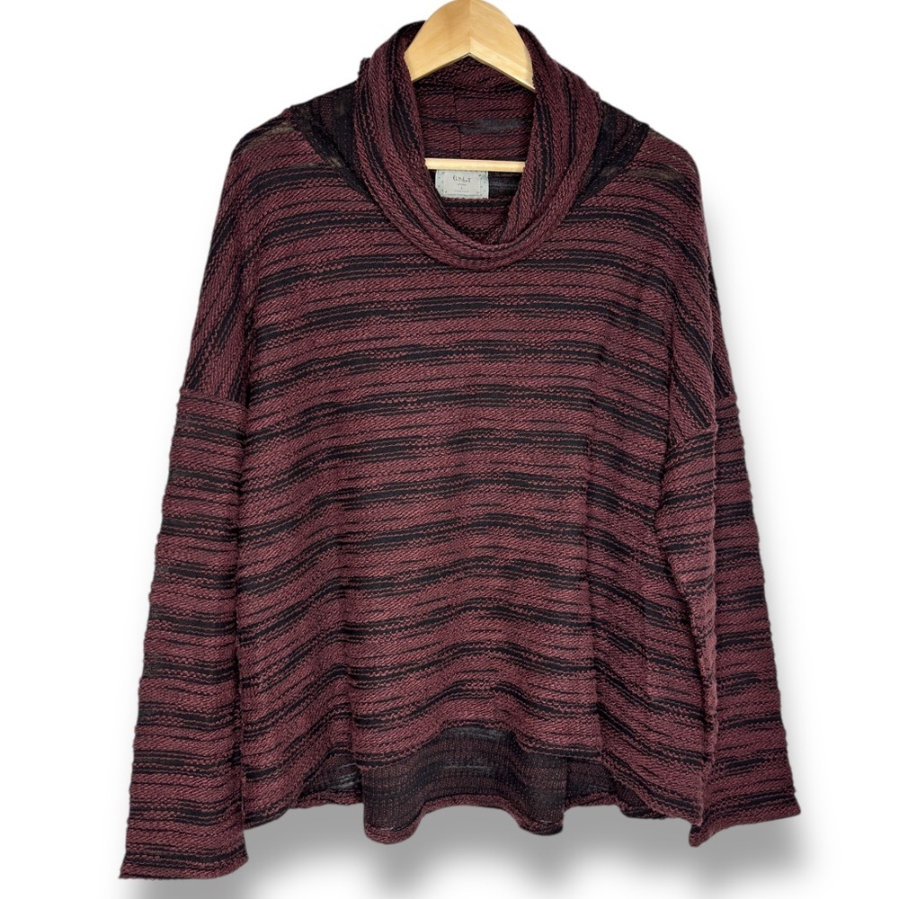 Chalet et Ceci Wine Red Black Textured Cowl Neck Sweater Size L